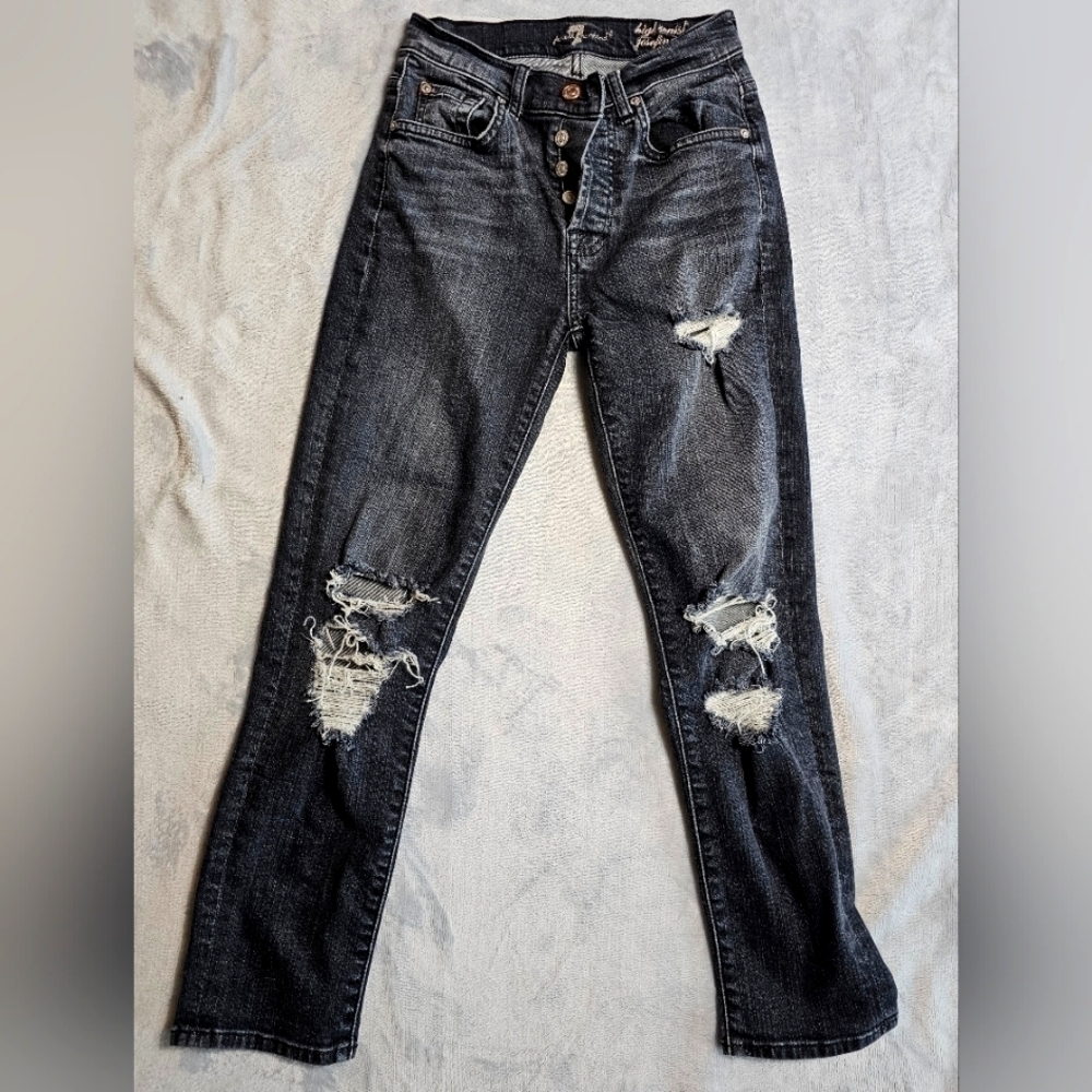 7 For All Mankind LUXE Vintage High Waist Josefina, Distressed Black Rip Size 23